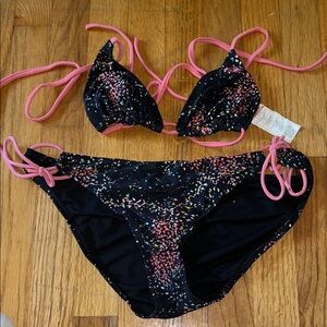 Roxy Black Bikini with Pink Accents and Multicolor Confetti
